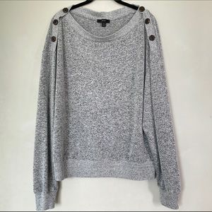 J. Crew Heather Grey Soft Knit Oversized Sweater Button Shoulder Size M